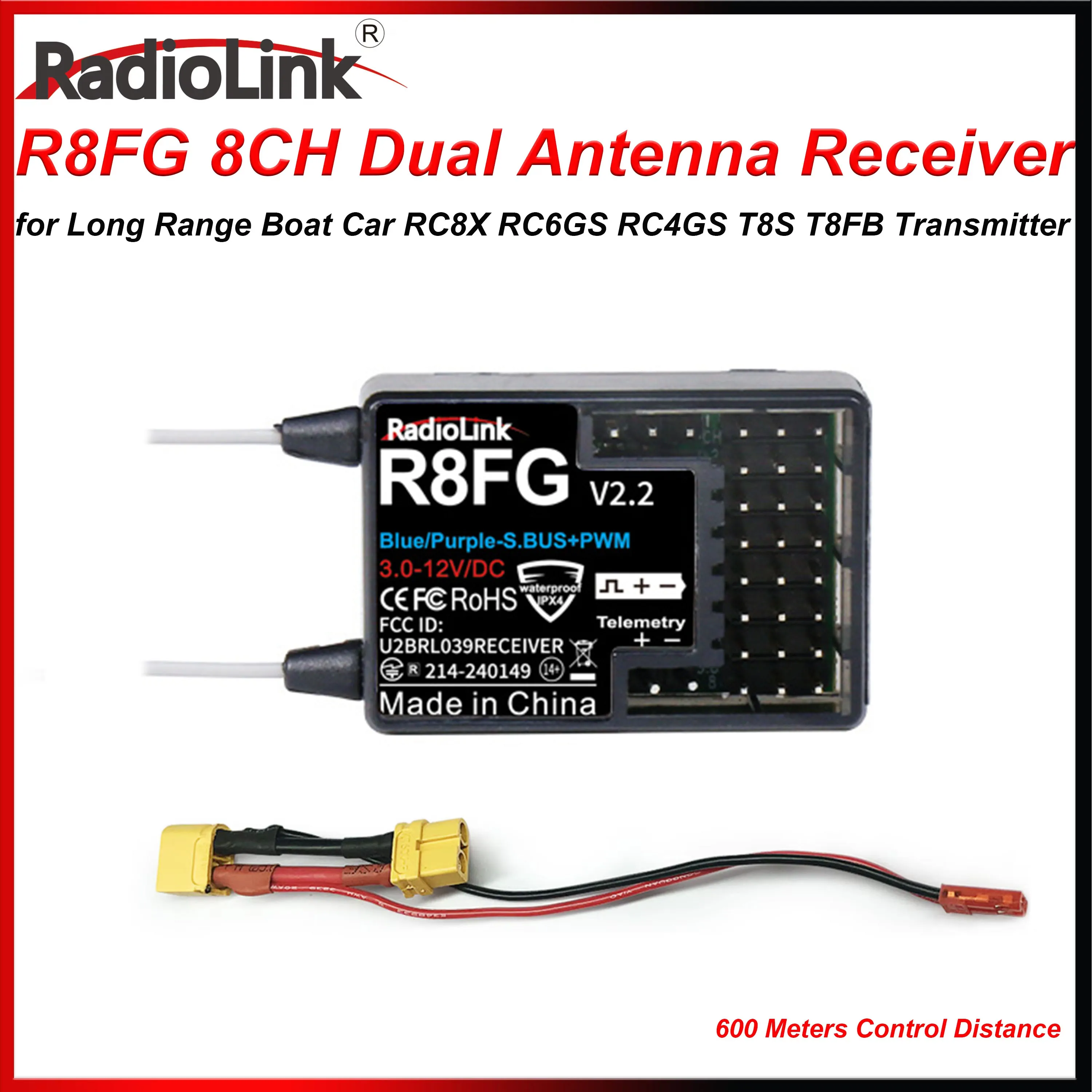 

Radiolink R8FG 8 Channel 2.4G Gyro Receiver With Voltage Return RX for Long Range Boat Car RC8X RC6GS RC4GS T8S T8FB Transmitter