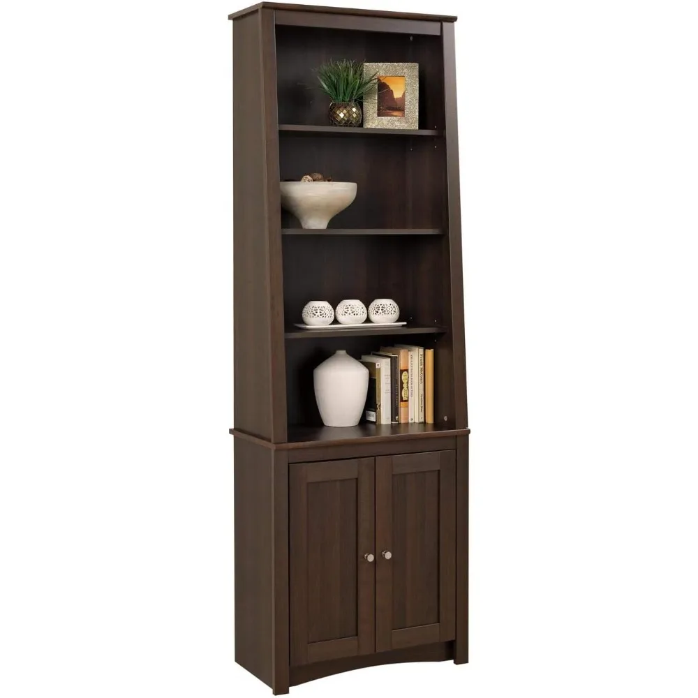 

PREPAC Espresso Tall Slant-Back Bookcase with 2 Shaker Doors Book Shelf Furniture Book Storage