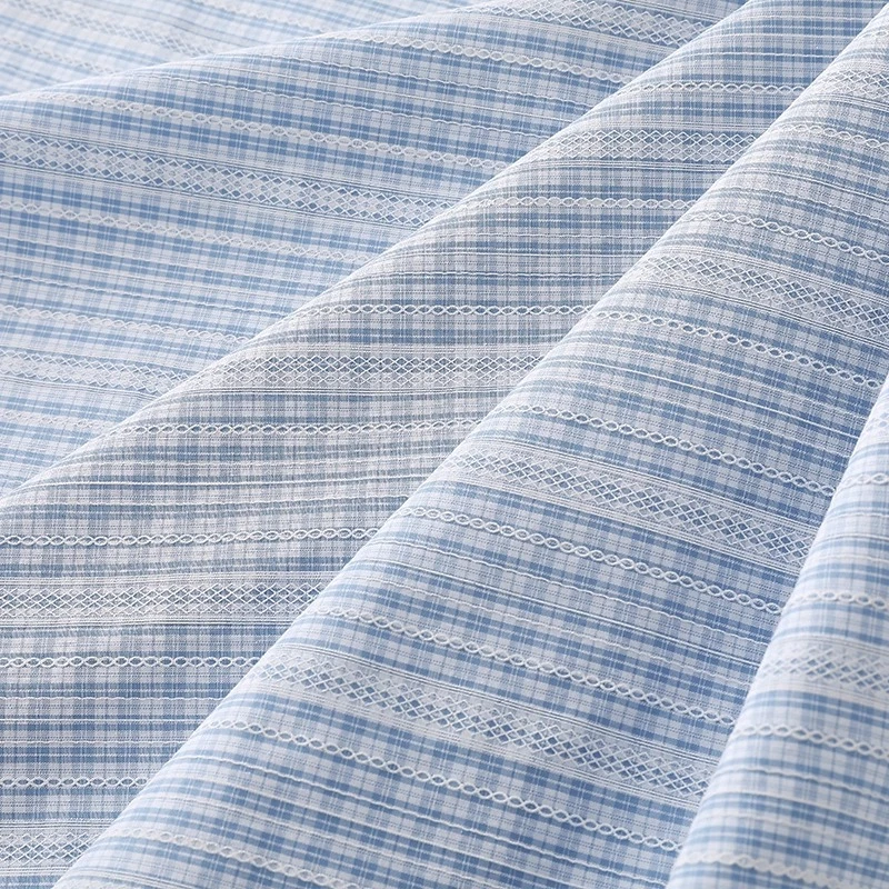 Poly Cotton Blue Check Stripe Print Fabric Spring Summer Shirt Dress Material Handmade Designer Textile Fashion Crafts Materials