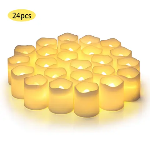 불꽃 없는 LED 양초 전기 가짜 보티브 티 라이트, 200 시간 이상 배터리 작동, 크리스마스 장식 결혼식, 24 팩