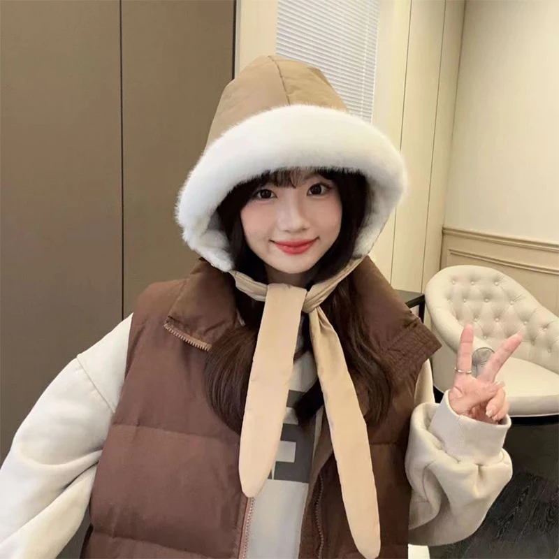 1 قطع جديد الخريف والشتاء قبعة واحدة استخدامين كحقيبة دافئة سدادات حماية الأذن قبعة المرأة تسلق الجبال قبعة