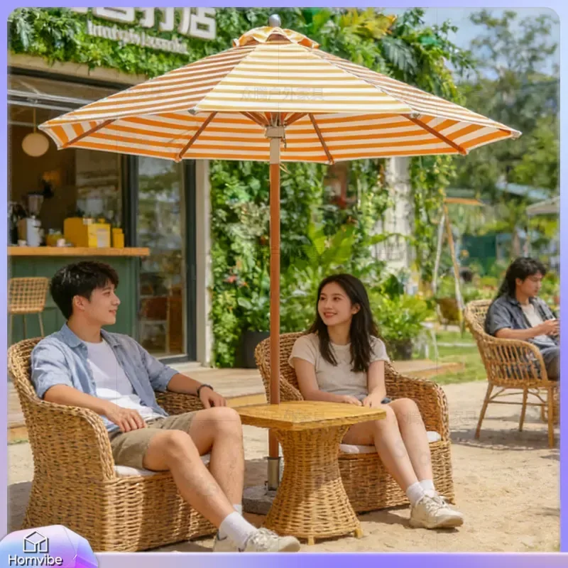 Outdoor Patio Umbrella Large Striped Parasol Central Pole Sun Shade for Garden Courtyard Beach Hotel Commercial Use