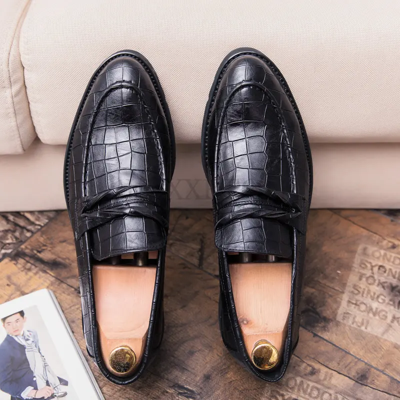 Men Leather Shoes outdoor Casual Formal Business Men\'s Shoes fashion Black Retro shoes Slip-On Mens Loafers Zapatos Hombre