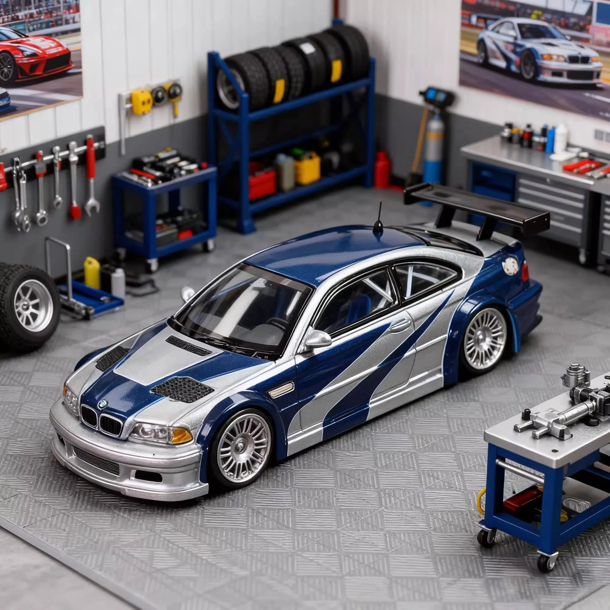 MJ 1:64 M3 GTR NSF capó de motor que se puede abrir modelo de coche de aleación