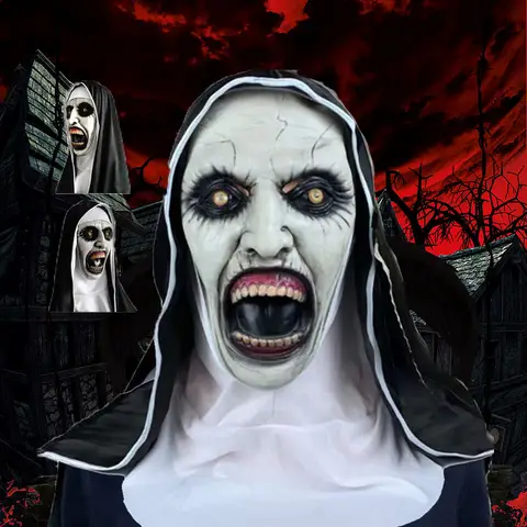 Horror Scary The Nun Latex Mask With Cosplay Halloween Costume Face Masques Prank Prop Headgear Christmas Gifts