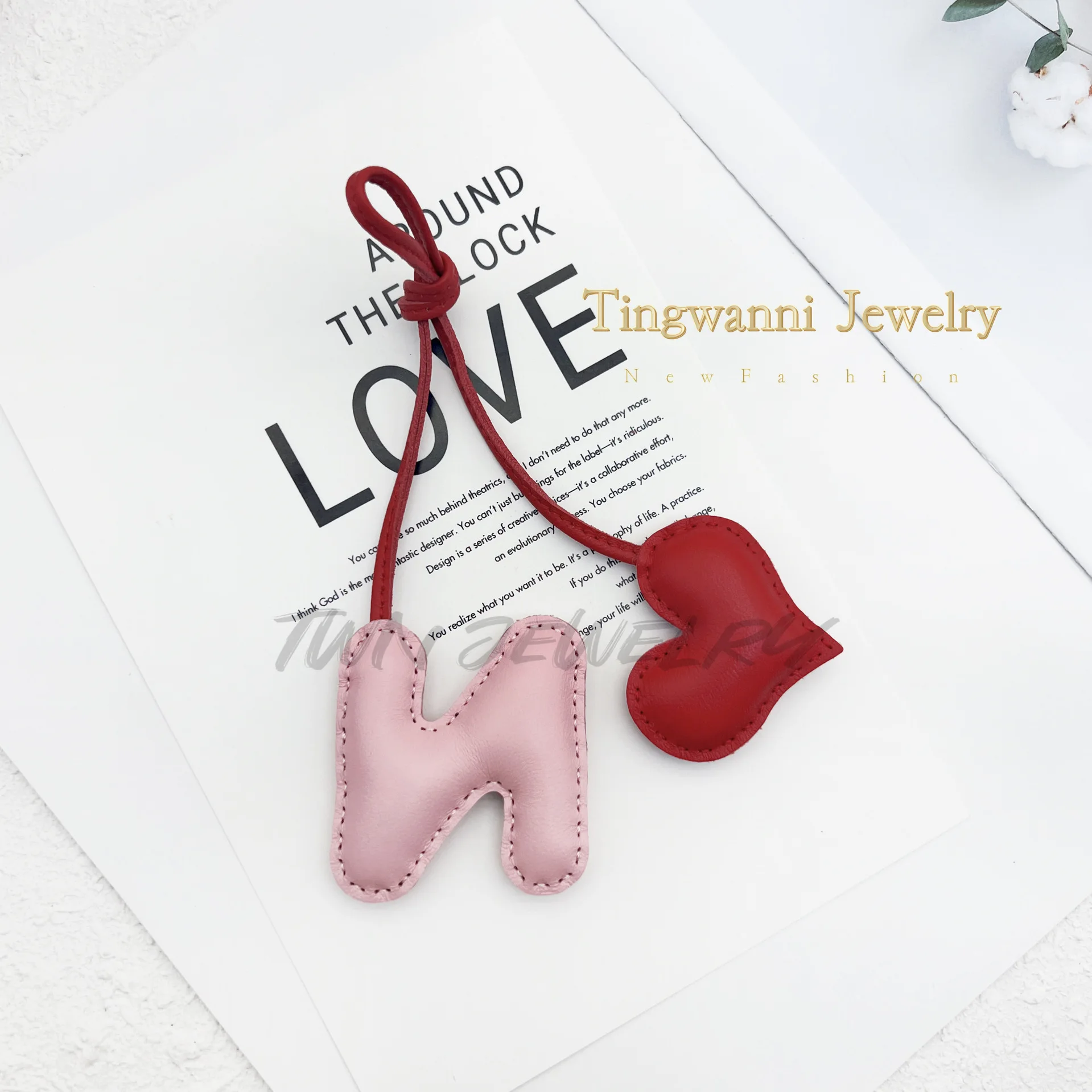 New leather letter love bag hanging decoration hand-sewn sheepskin bag pendant senior sense car keychain