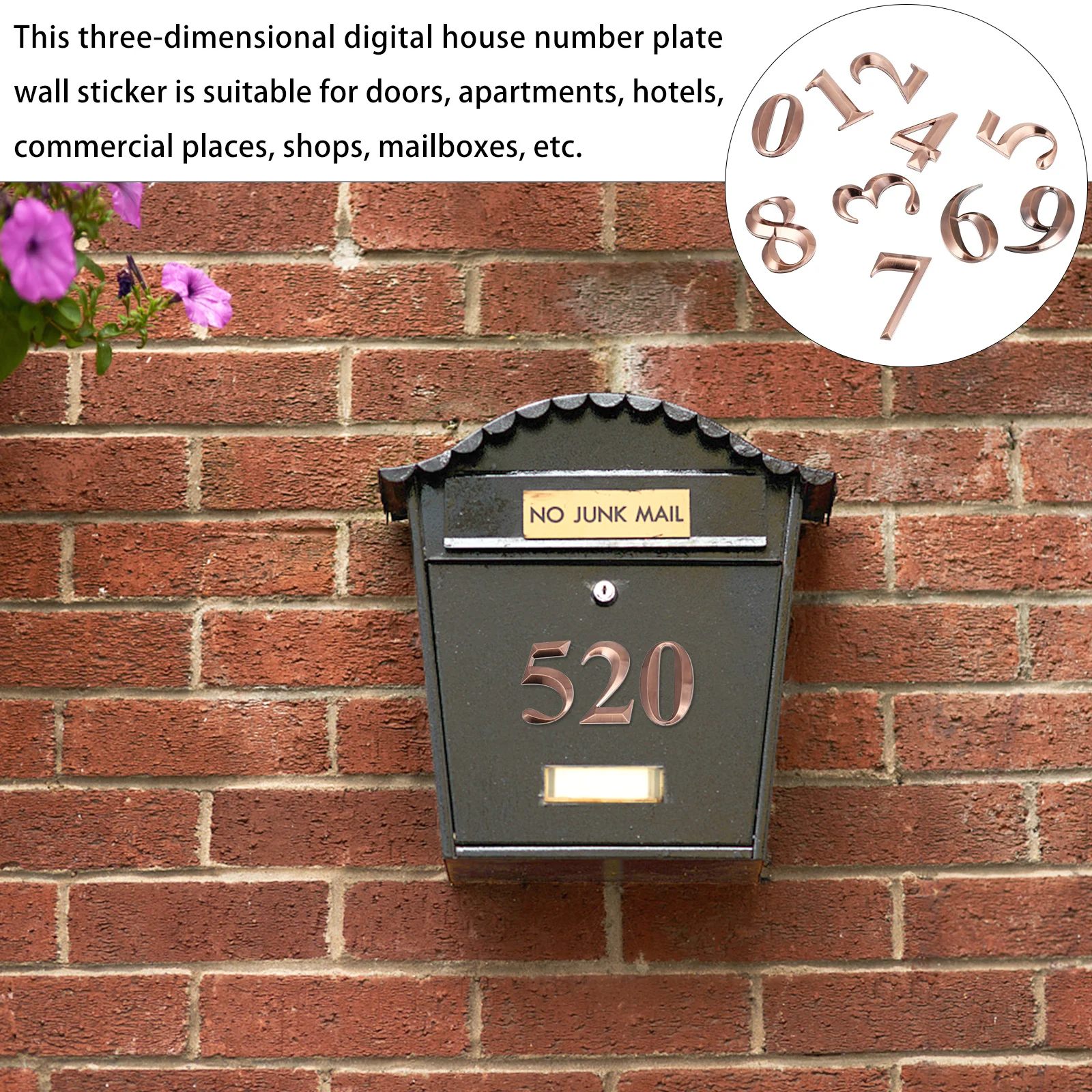 

10Pcs 3D Number Sticker Reflective House Number Decal for Mailbox Door Window Car Address Label House Numbers Sticker