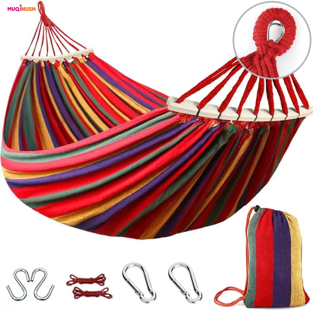 

New Canvas Single Hammock, Indoor Outdoor Camping Swing for Childrens Adults Thickened Striped hammock Multi Functional Hammocks