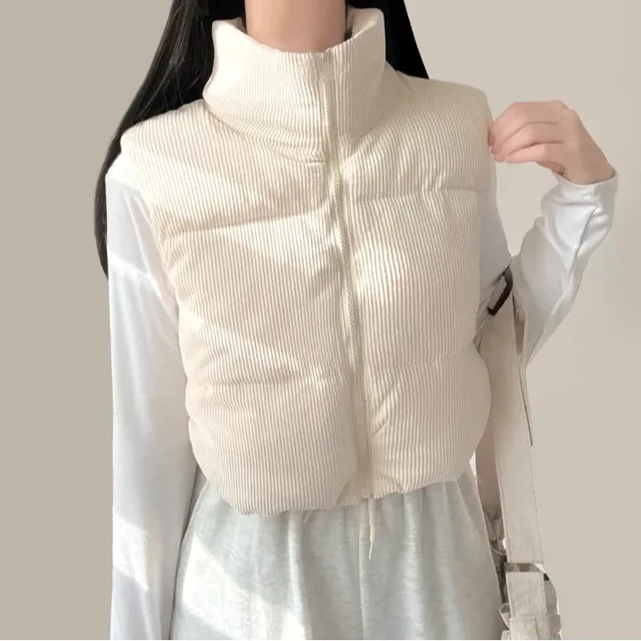 

Стильный осенне-зимний хлопковый жилет для женщин, ретро-стиль, свободный крой, простой дизайн, воротник-стойка, детали на пуговицах, вельветовый жилет