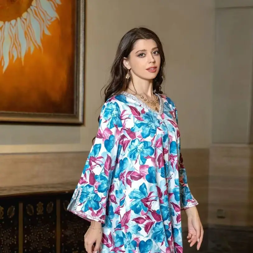 

UNI 2025 Eid Muslim Party Dress Print Abaya for Women Jalabiya Ramadan Long Dresses Abayas Woman Diamond Robe Caftan Vestidos La