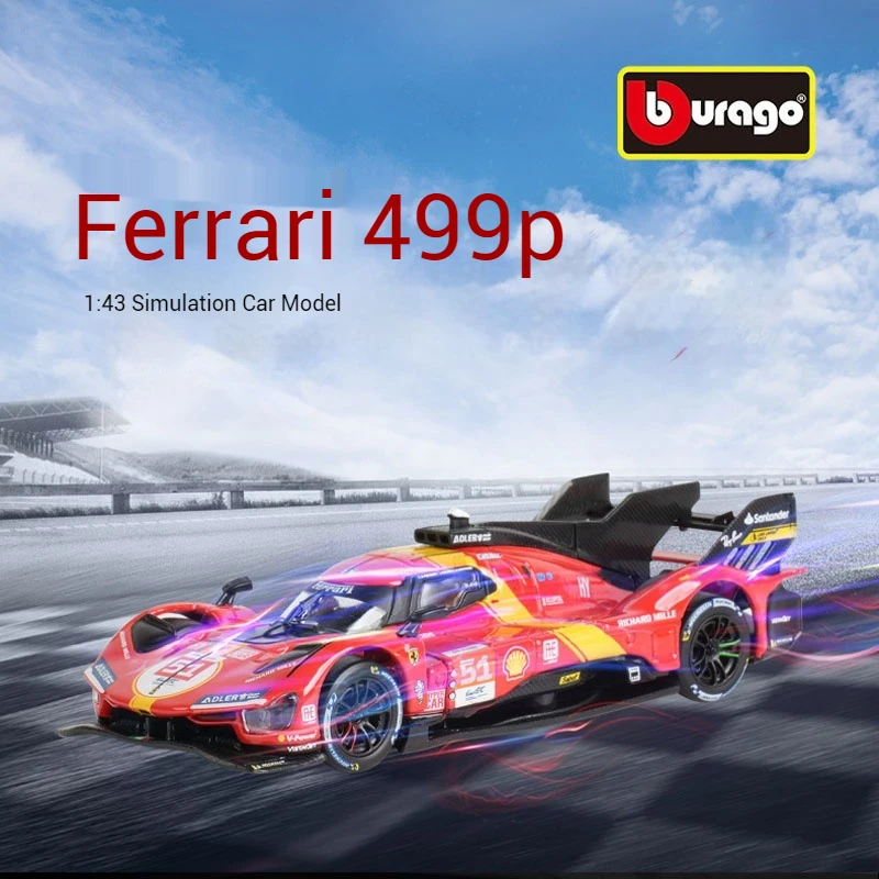 Bruago 1:43 2023 Champion Ferrari 499p Racing Simulation Alloy Car Model Enthusiast Collection Car Model Decoration Toy Boy