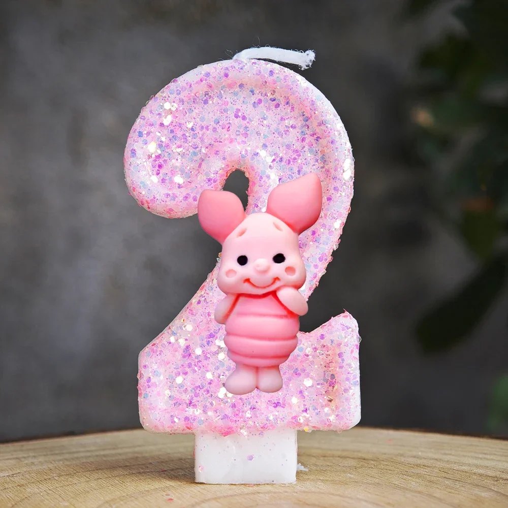 Lilin Winnie The Pooh yang Lucu Tema Pesta Angka 0-9 Dekorasi Kue Ulang Tahun Anak-Anak Dekorasi Baby Shower untuk Perlengkapan Pesta