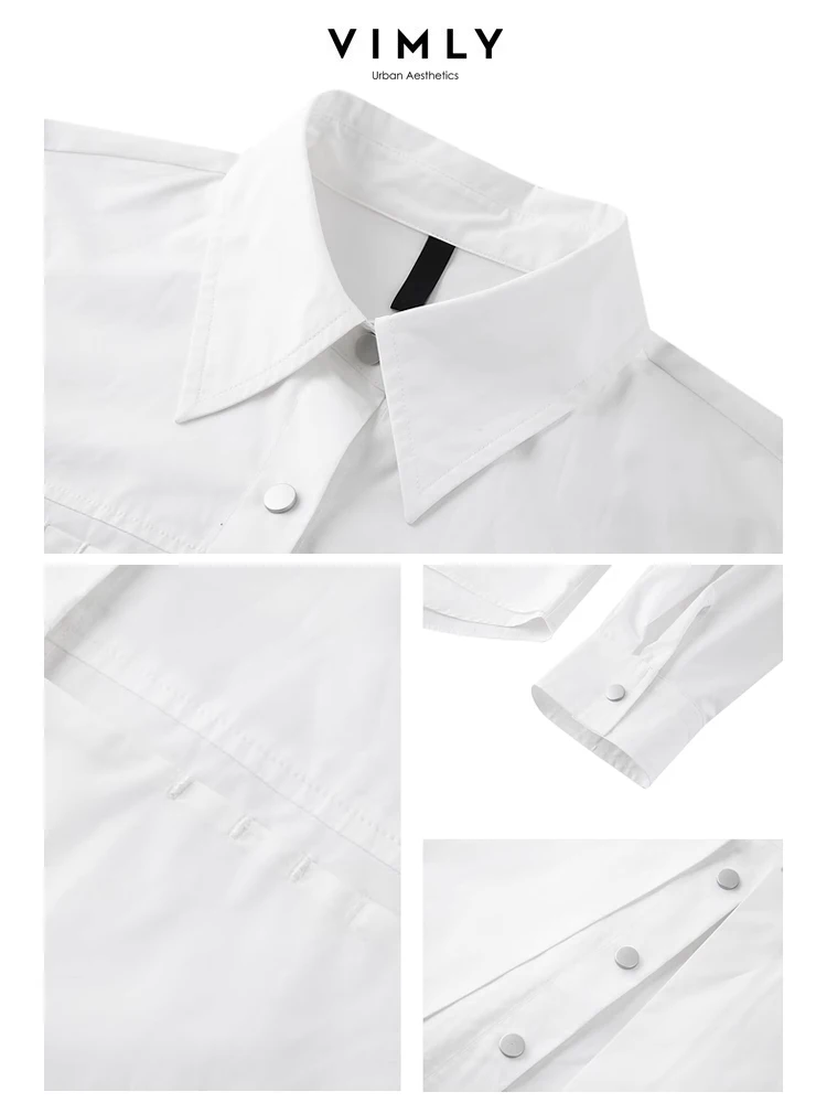 Vimly Short White Shirt Women 2024 Spring 100% Cotton Casual Lapel Button Down Shirts & Blouses Women Crop Tops Clothing M5076