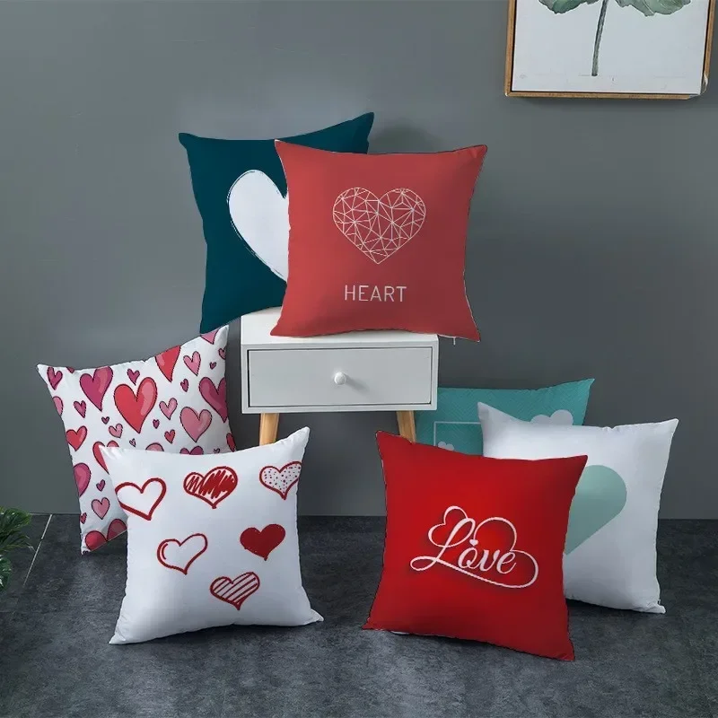 Seat Living Room Sofa Pillowcase Valentine Day Love Cushion Cover Red Pink Heart Home Decor