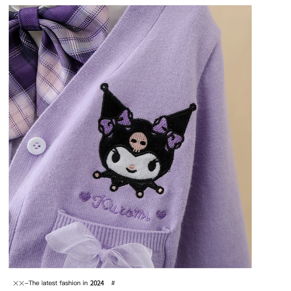 Kuromi بلدي ميلودي 3 قطعة الفتيات Jk منقوشة تنورة مجموعة أنيمي سانريو Y2K سترة مطوي تنورة الاطفال ربيع الخريف كلية نمط مجموعة
