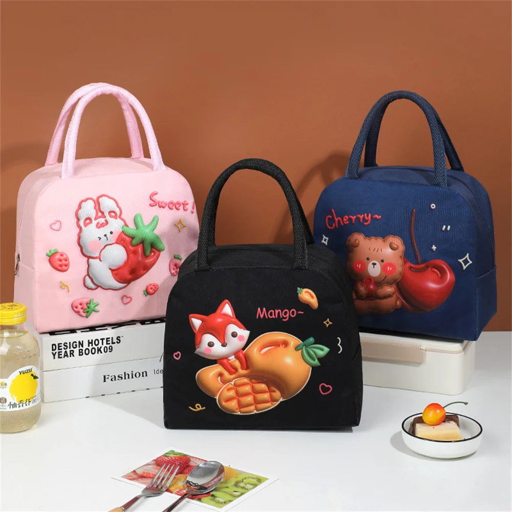 Multi-Color Cartoon Insulation Lunch Bag 3D Pattern Lunch Box Camping Picnic Bag Large Capacity Thermal Bento Bag