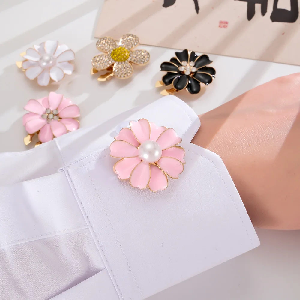 5Pcs Flower cufflinks Button Covers Detachable Clip-On Shirt Coat Decorative Sewing Buckle for DIY Blouses Clothing Women Men