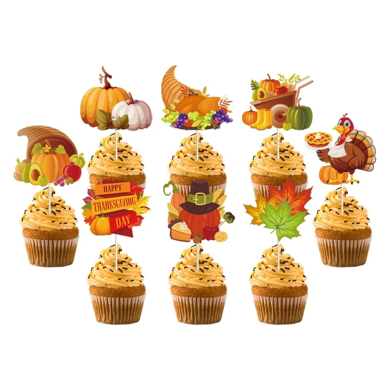 Thanksgiving Party Decoration Autumn Festive Cake Toppers with Turkey Pumpkins Maple Decor Decorative Cake Inserts Drop Shipping