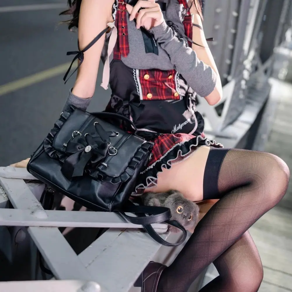 

Y2K Рюкзак из искусственной кожи с бантом в стиле Лолиты Ita, аксессуары для сумки, корейская сумка через плечо с пряжкой и двойной сумкой JK, розовая сумка Itabag