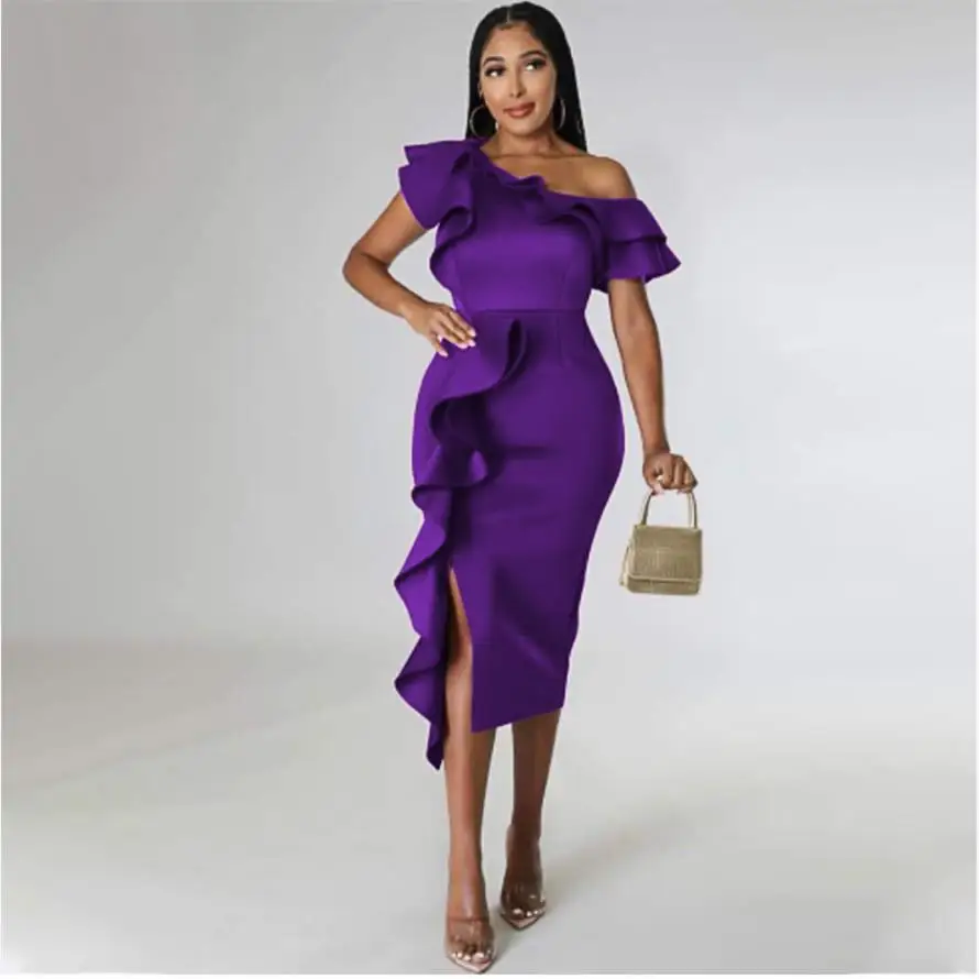 

Юбка миди с открытыми плечами, оборками и разрезом, из полиэстера, на молнии, для весенне-летнего и осеннего сезонов