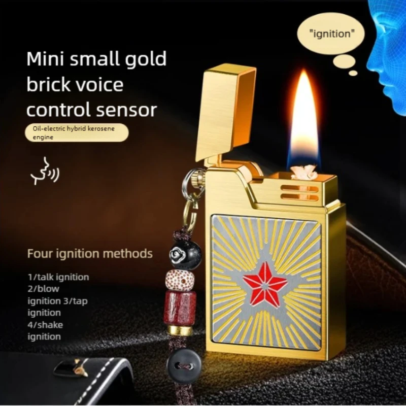 

New Small Square Intelligent Voice-controlled Kerosiene Lighter Oil-electrical Integrated High-value Iron Shell Metal Lighter