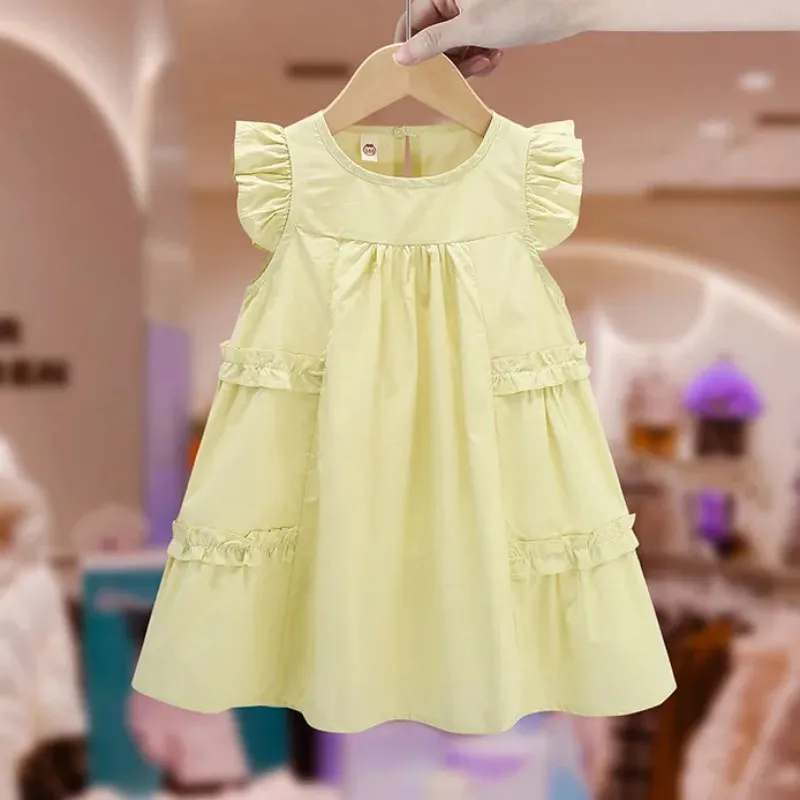 

Girls' Cotton Dress Summer New Western Children's Wear Baby Vest Dress Girls' Flying Sleeves Princess Dress