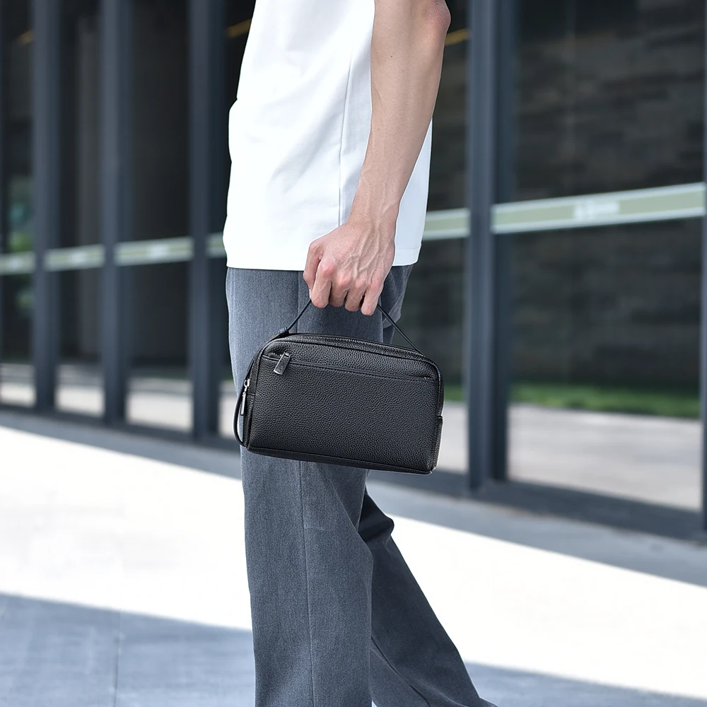 High-quality soft leather men's clutch bag double zippers long wallet male handbag phone long chmap bags сумка