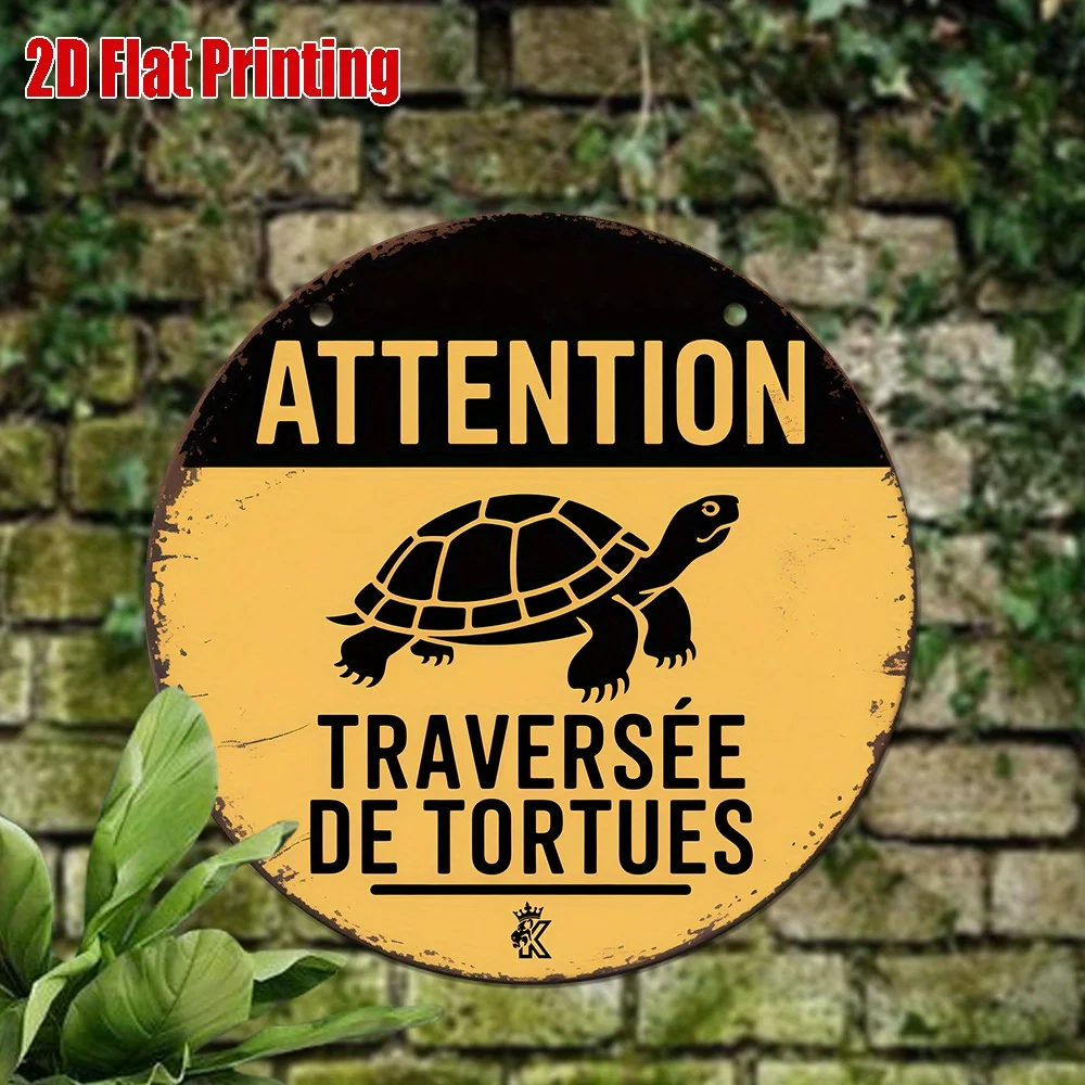 Tin Sign - Attention Traversée De Tortues Print Vintage Durable Metal Plaque Wall Decor, Home Office Bar Man Cave Wall Art