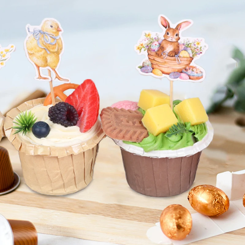 8Pcs Cartoon Rabbit Chick Easter Cupcake Topper Happy Easter Dessert Picks Toppers Festival Party Cake Decoration Tool Accessory