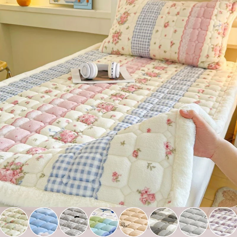 

Winter Thick Milk Velvet Mattress Warm and Soft Quilted Washable Mattress Protective Cover Multi Size Dormitory Plush Bed Cover