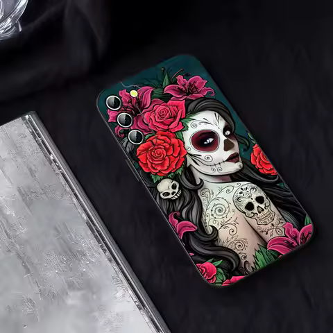 Mexican Catrina Skull Girl Phone Case for Samsung Galaxy S24 S23 S22 S25 S21 Ultra Fe Plus M54 A34 A16 A54 A24 A53 Coque