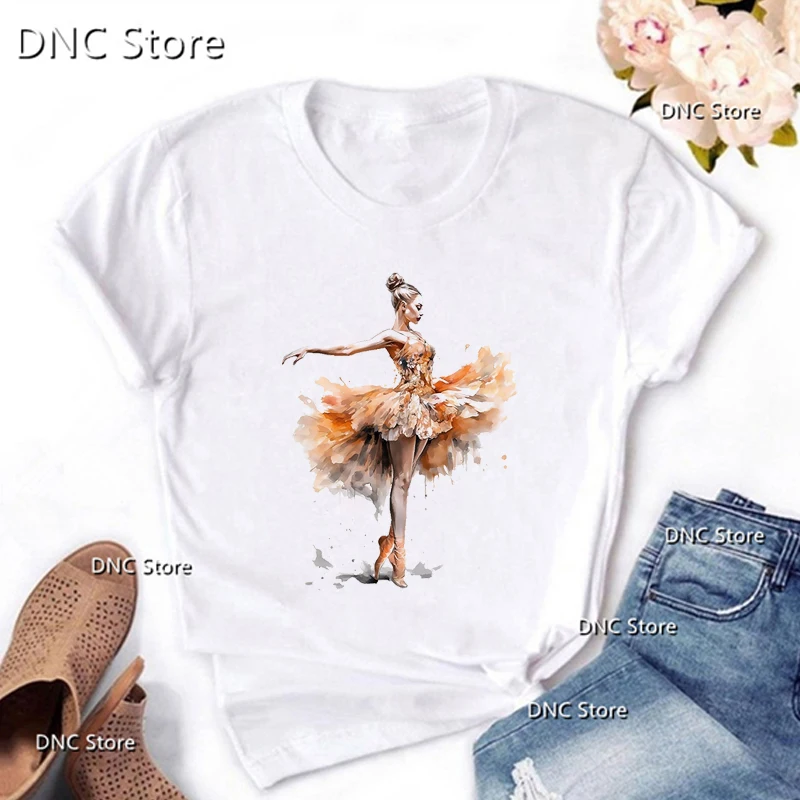 2024 New Women'S T-Shirts Ballet Dance Graphic Print Custom Dance Team Clothing Fashion T-Shirts Femme Summer O-Neck shirt Tops