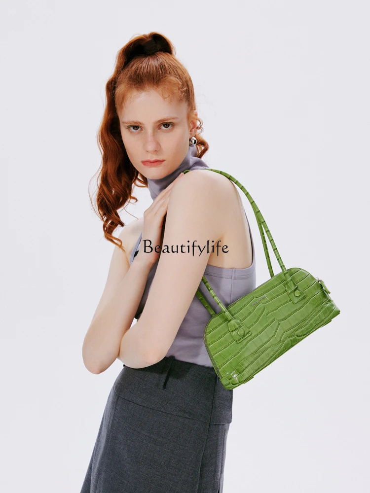 Xixi Bamboo Handle Bag Vintage Green Crocodile Leather Bag