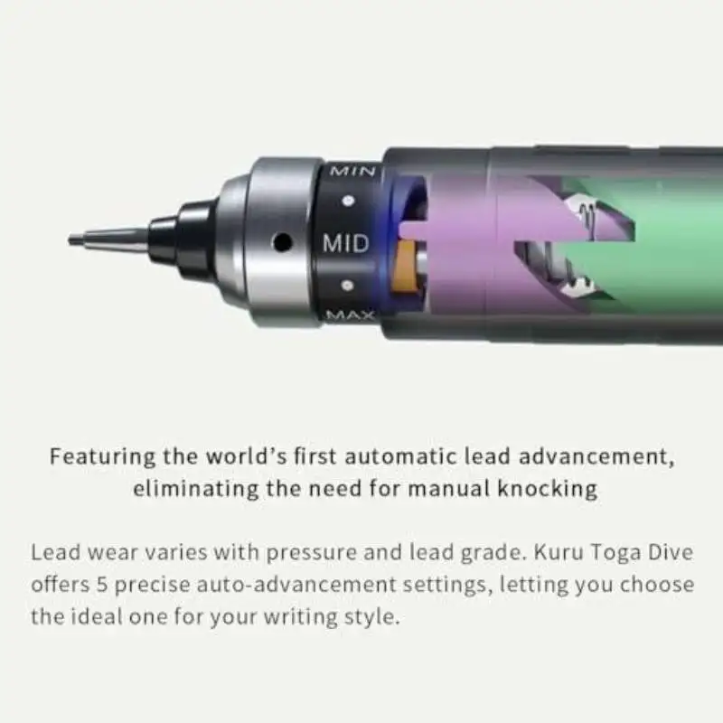 Lápis mecânico Uni-Original, KuruToga DIVE, High Performance, Rotação automática, Limited Aurora Purple, Japan Writing Instrument, 0.5mm