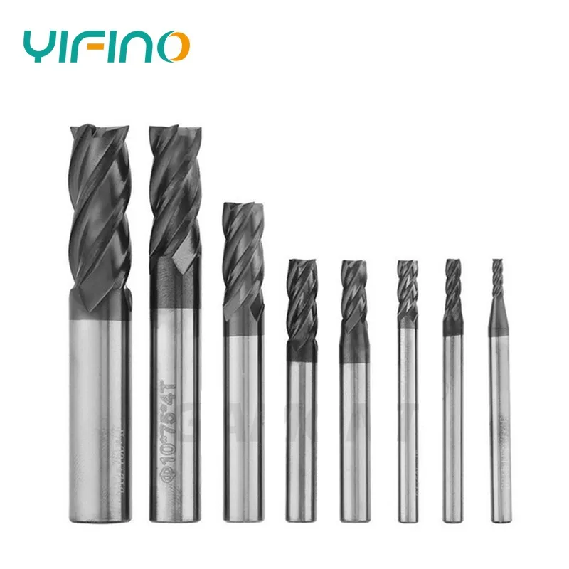 YIFINO HRC50 4-Flute Coating Flat End Mill Tungsten Steel Carbide Milling Cutter For CNC Mechanical Machining Endmills Tools