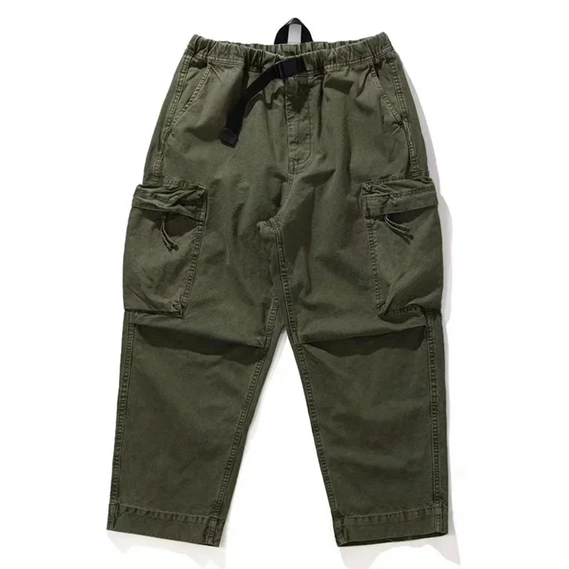 

AMEKAJI-Washed Vintage Military Pants Wide Leg Loose Casual Functional Overalls Outdoor Camping Tooling Combat Cargo Trousers