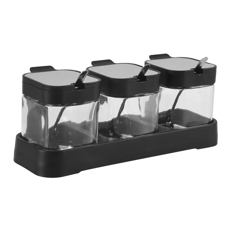 AC88-Glass Storage Jars Spice Containers Set With Stainless Steel Lids And Spoons For Sugar Serving Salt Coffee Tea
