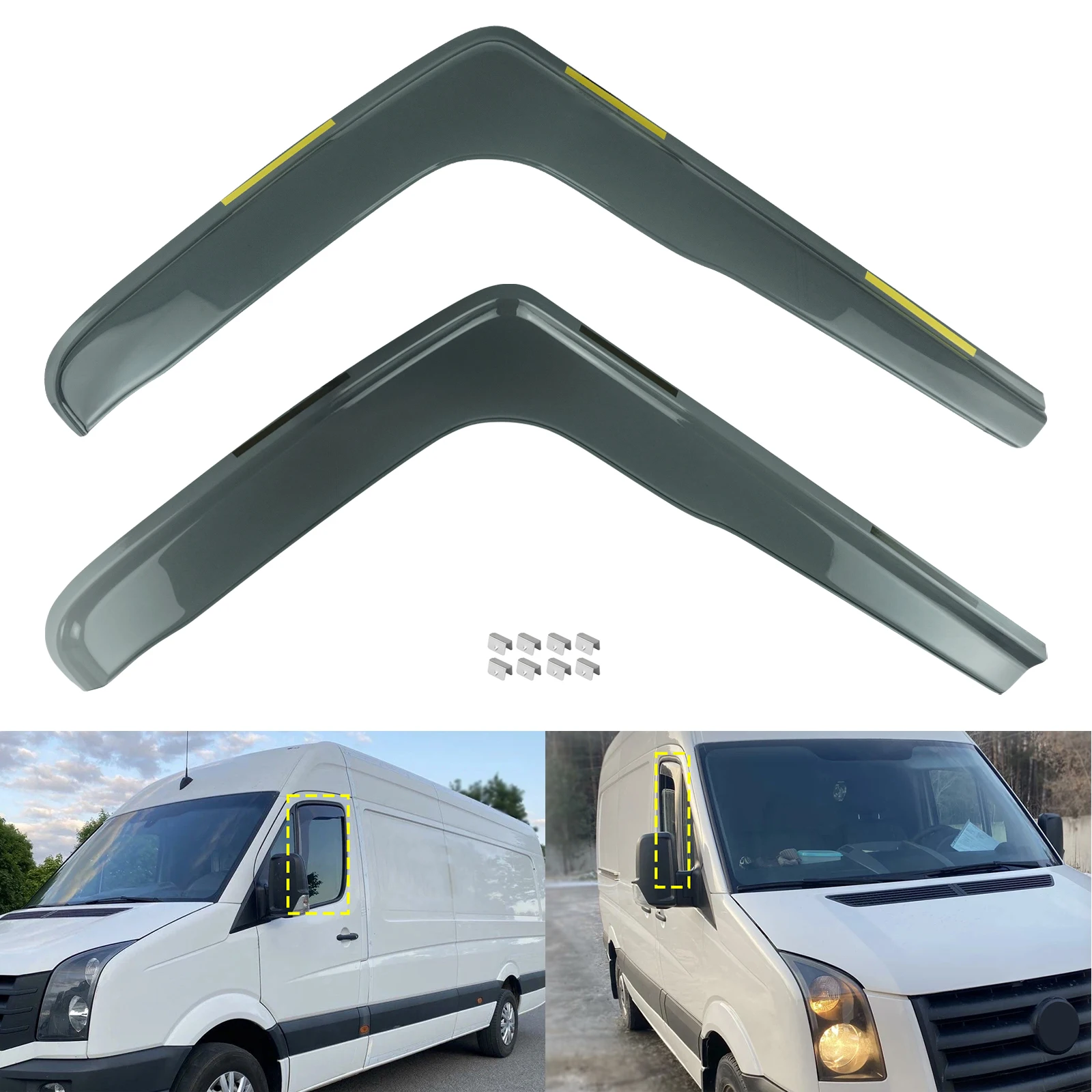 

2pcs Tint Front Window Wind Rain Sun Guard Deflectors Protector Sheet Tea translucent For VW Crafter 30-35 2E 2-Door 2006-2016