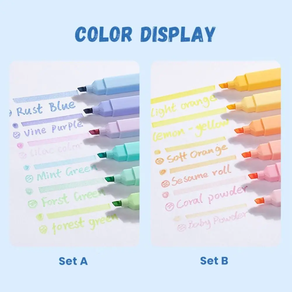 6PCS/Set Double Head Highlighter Pen Oblique Soft Tip Painting Graffiti Fluorescent Pen Eye Protection Painting Color Pen