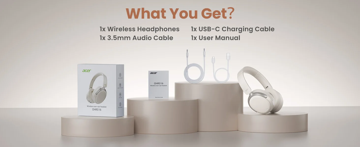 Acer OHR516 ANC Kabelloser Kopfhörer mit Geräuschunterdrückung, Hi-Res Spatial Audio, Bluetooth Over-Ear-Headset, 40mm Dynamischer Treiber – Detail 12