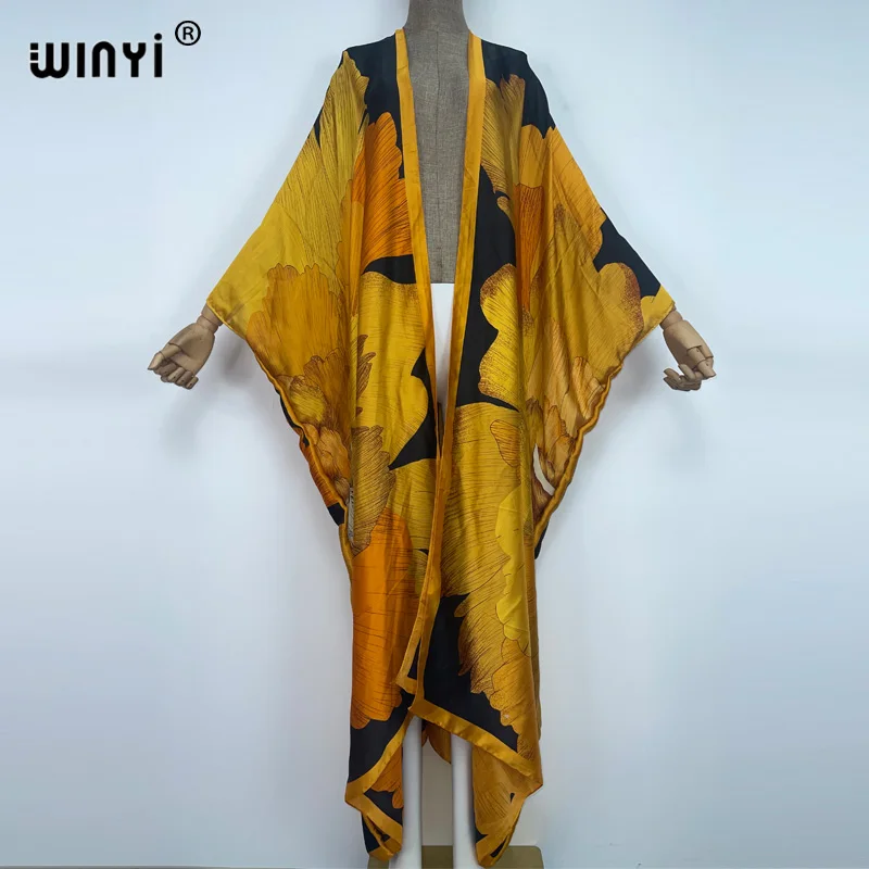 Winyi Zomer Strand Vakantie Wear Swim Suit Bikini Cover Up Boho Vest Stitch Kleurrijke Sexy Holiday Lange Mouw Kimono Kaftan