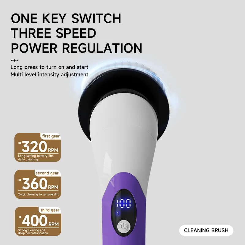 فرشاة التنظيف الكهربائية 2-العتاد الكهربائية الروتاري الطابق الغسيل اللاسلكي اللاسلكي 360 ضبط تمديد مقبض أدوات تنظيف المنزل