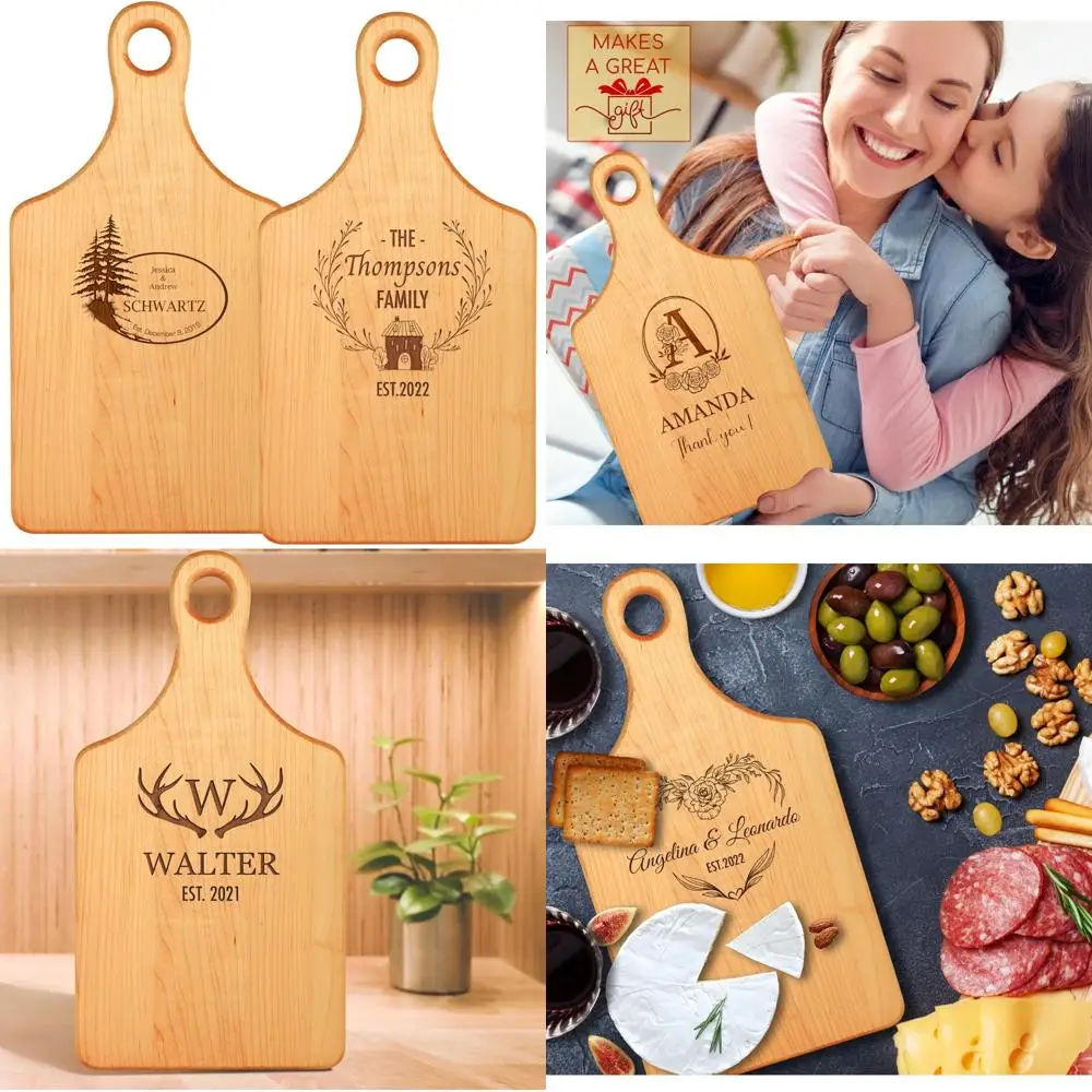 

Engraved Personalized Cutting Board with Handle - Unique Custom Charcuterie Board for Special Occasions