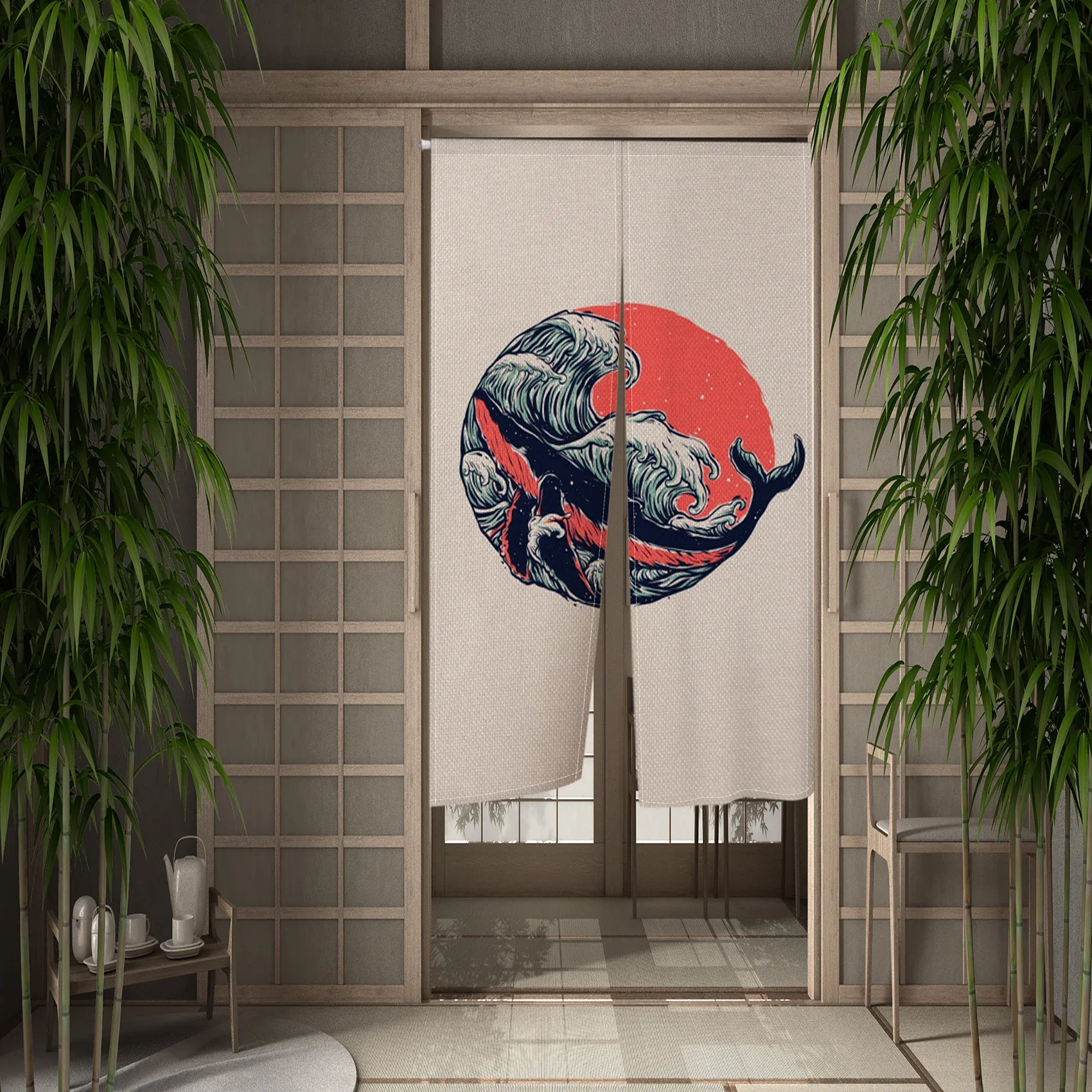 Samurai Japanese Door Curtain Moon Armor Partition Kitchen Doorway Japanese Style Home Decoration Restaurant Custom Curtains