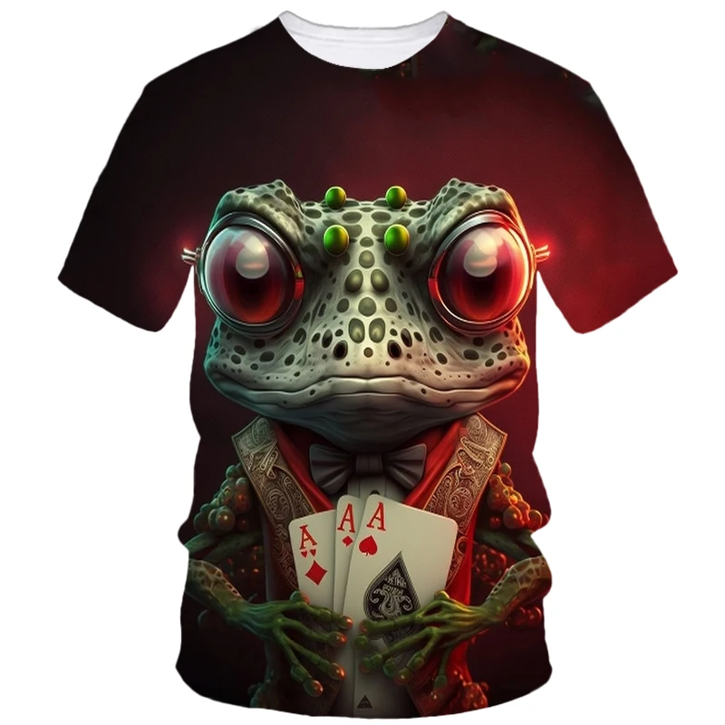 Frog Print Boy T-Shirt Hip Hop Funny Cartoon Animal Creative Short Sleeve Sunny Handsome Casual Comfortable O-Collar Neutral Top