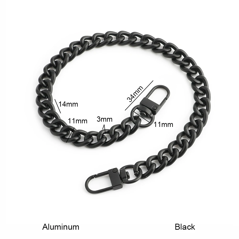 30/60/100/120cm Matte Black Plating Iron Flat 12mm Light Weight Chain Strap for Replacement Purse Shoulder Bag Handbag Straps