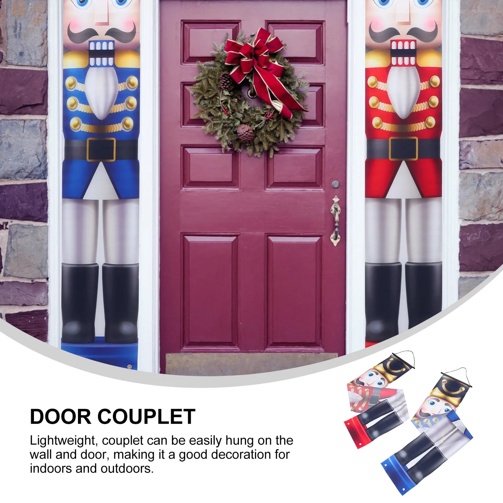 

2 Pcs Nutcracker Decoration Front Door Christmas Menlian Frame Oxford Cloth Couplets