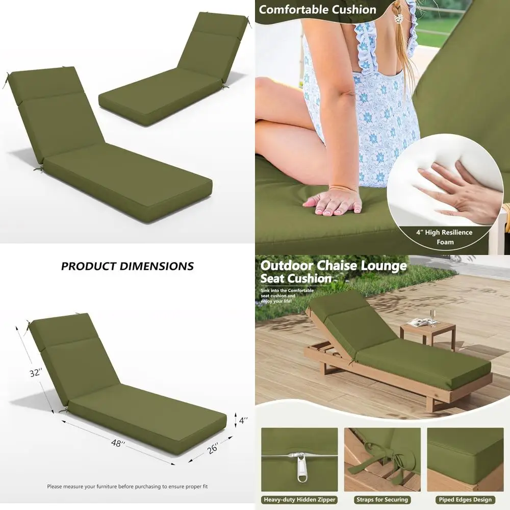 Outdoor Chaise Lounge Cushions - 80 x 26 x 4 High-Density Foam, Water-Resistant and Fade-Resistant for Patio Furniture
