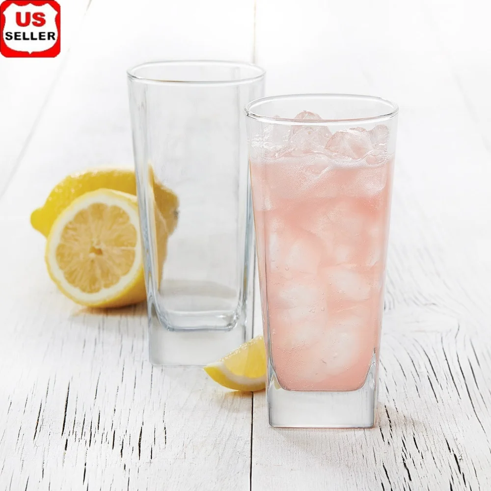

Set of 8 Clear 14.4 oz Handblown Beverage Glasses Stackable Drinkware Ideal Juices Water Mixed Drinks Elegant Durable