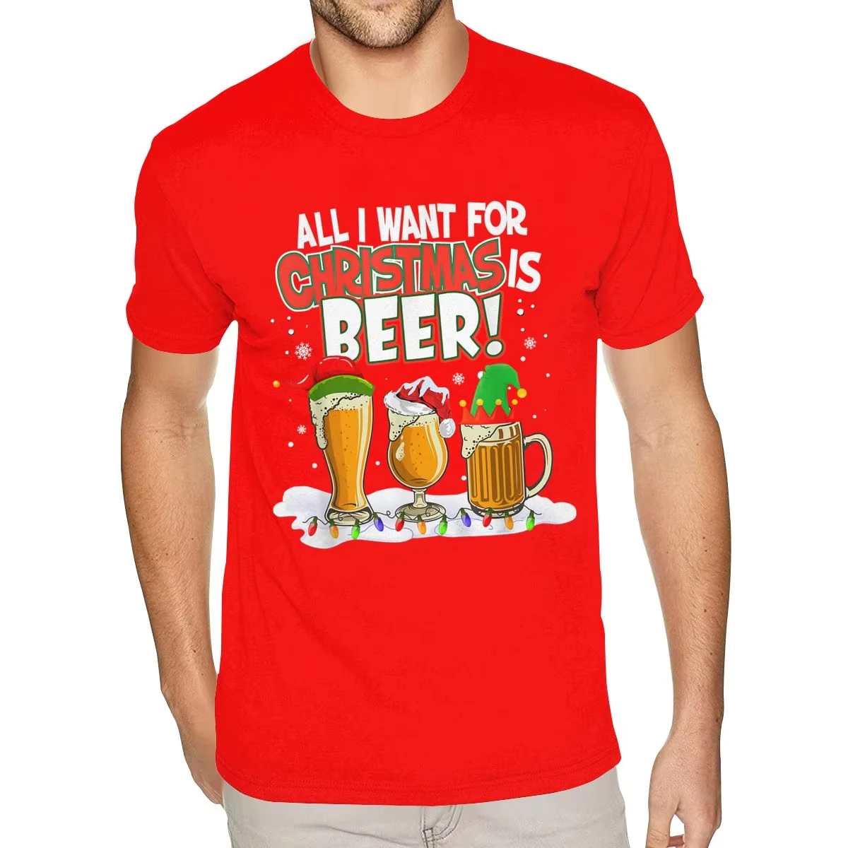 مضحك كل ما أريده لعيد الميلاد هو البيرة قزم قبعة مضحك بيجامة تي شيرت الرجال مخصص قصيرة الأكمام الترا القطن الأسود س الرقبة تي شيرت